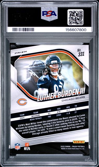 2025 Panini Prizm Luther Burden #331 Lazer Prizm PSA 10