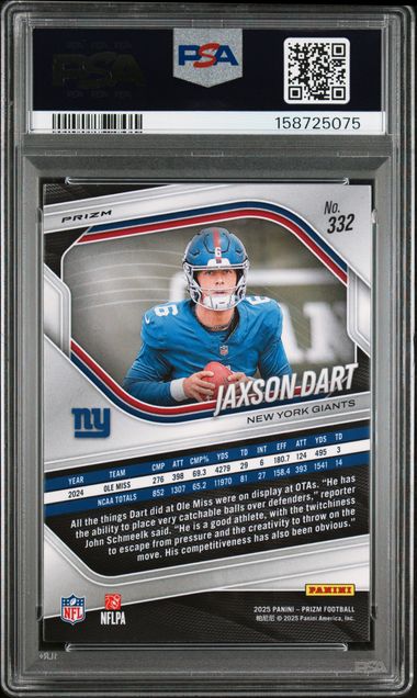 2025 Panini Prizm Jaxson Dart RC Silver Prizm #332 PSA 9