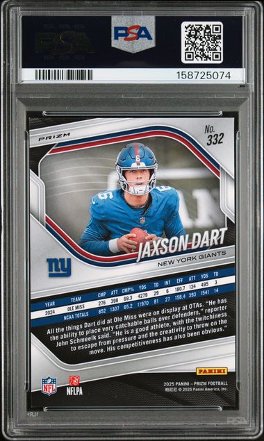 2025 Prizm Jaxson Dart RC Silver Prizm #332 PSA 9