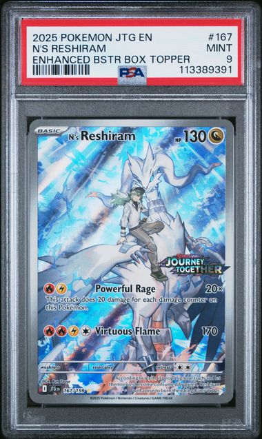 2025 Pokémon Journey Together N's Reshiram #167 Enhanced Booster Box Topper PSA 9