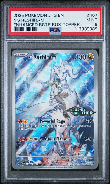 2025 Pokémon Journey Together N's Reshiram #167 Enhanced Booster Box Topper PSA 9