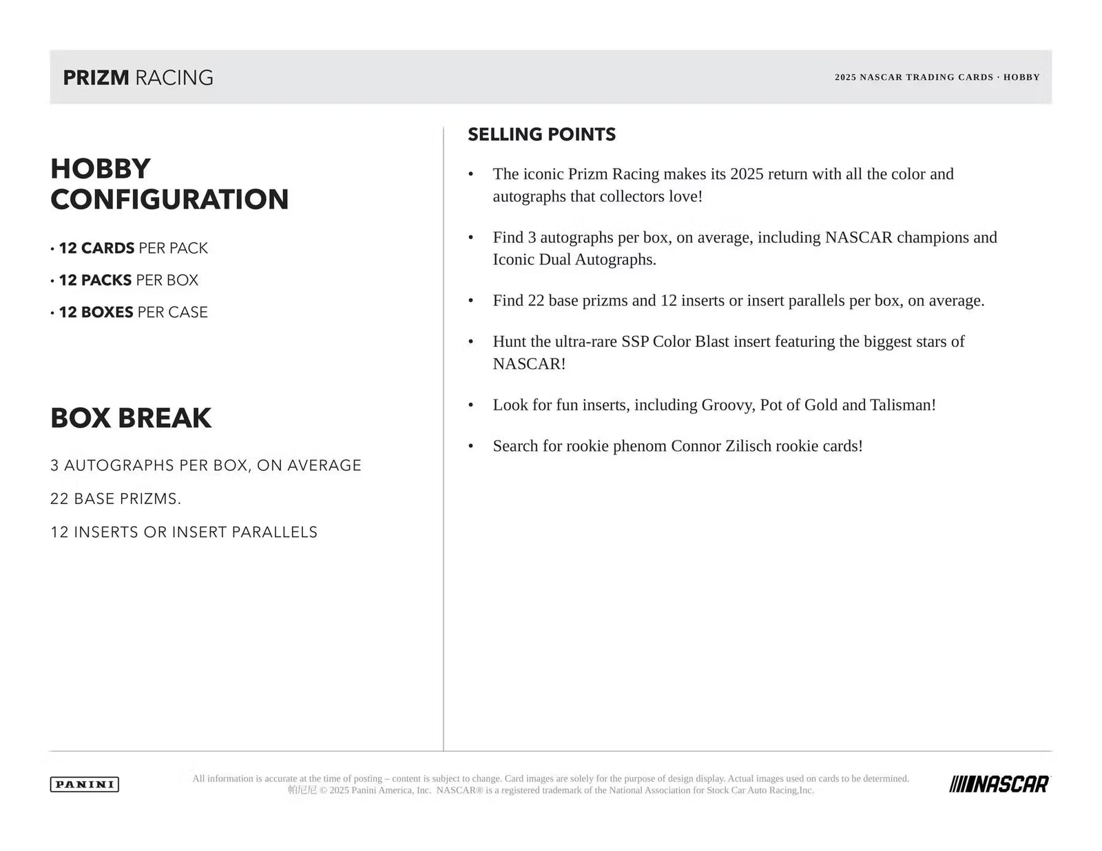 2025 Panini Prizm Racing Hobby Box