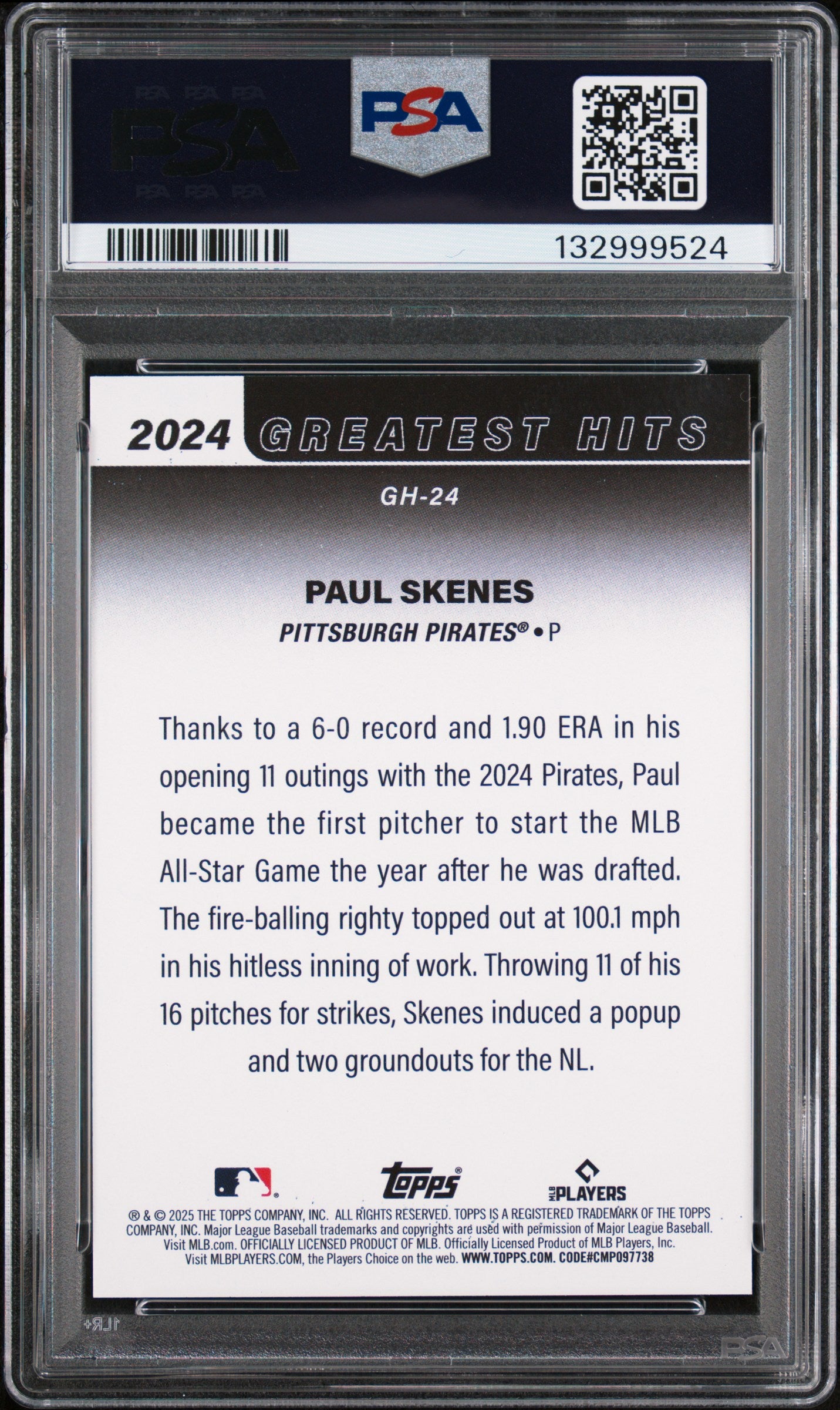 2025 Topps 2024 Greatest Hits Paul Skenes PSA 9