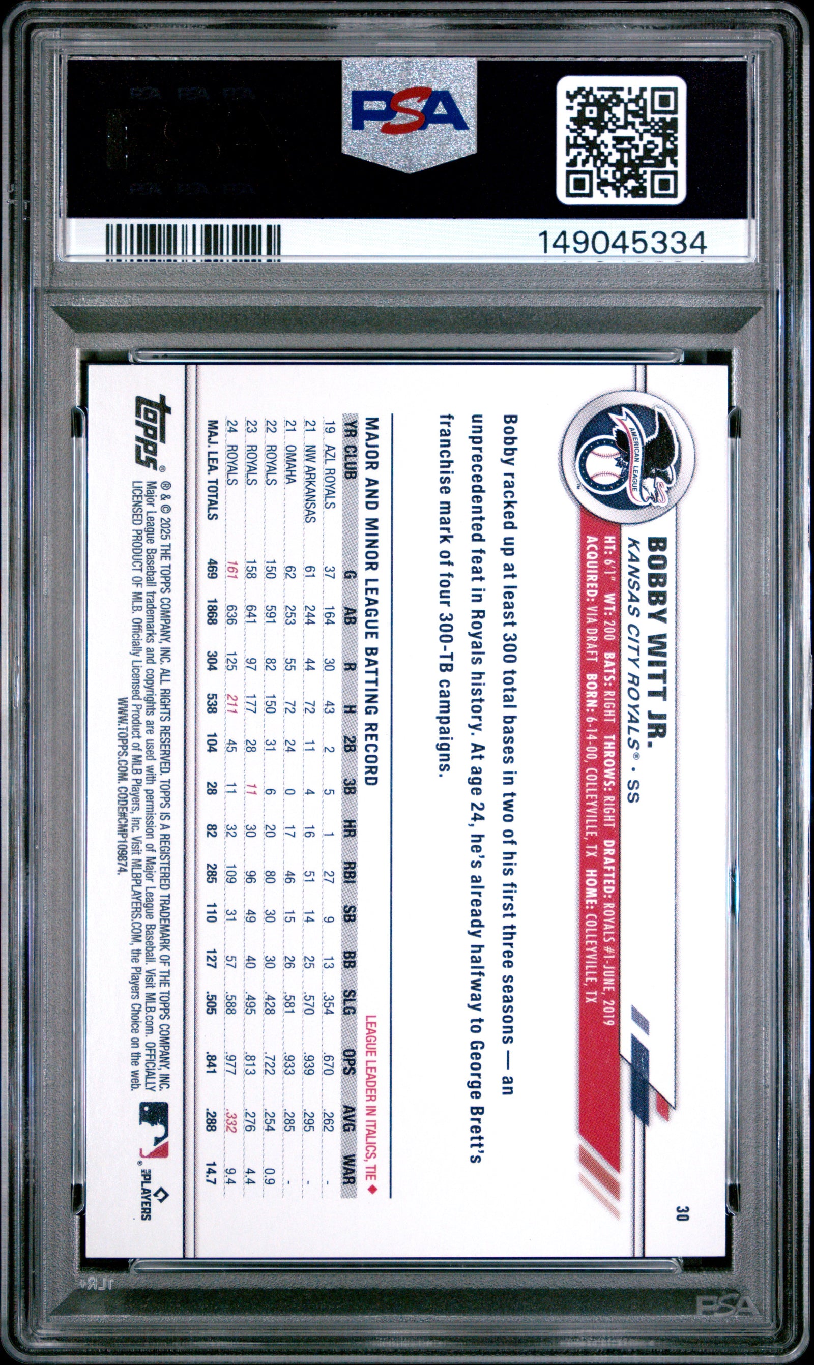 2025 Topps All-Star Game Bobby Witt Jr. Gold Foil PSA 10
