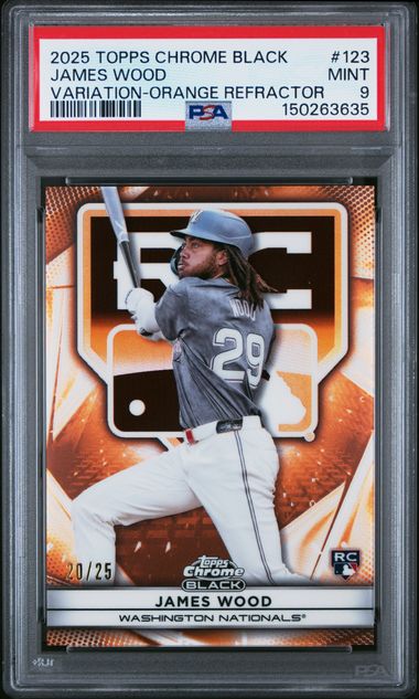 2025 Topps Chrome Black James Wood Variation Orange /25 PSA 9