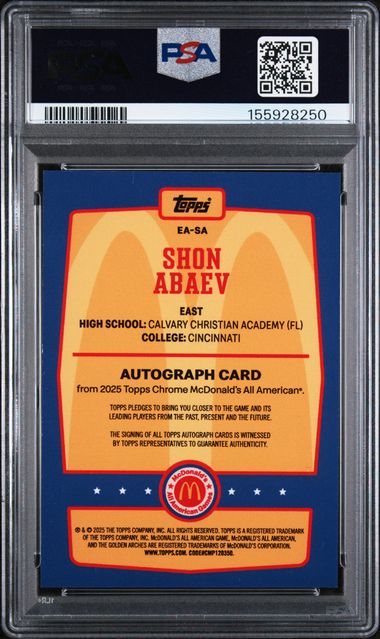 2025 TOPPS CHROME McDONALD'S SHON ABAEV AUTO #SA PSA 9