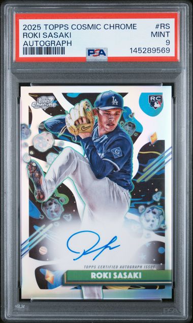 2025 TOPPS COSMIC CHROME ROKI SASAKI RC AUTOGRAPHS PSA 9