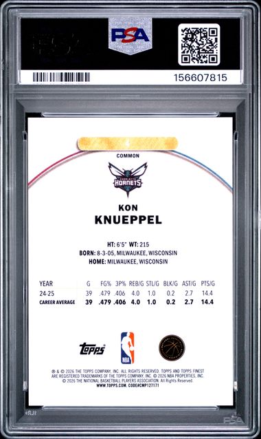 2025 Finest Kon Knueppel Green Refractor /75 PSA 10 (POP 3)