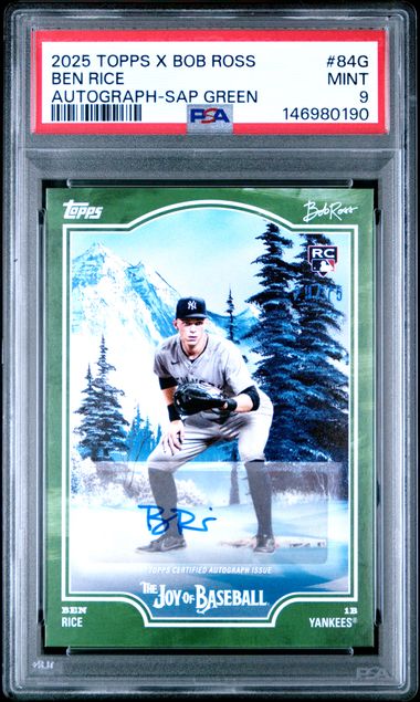 2025 Topps X Bob Ross The Joy of Baseball Ben Rice Auto Sap Green PSA 9