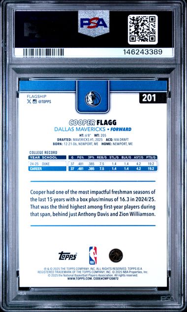 2025 TOPPS #201 COOPER FLAGG PSA 10