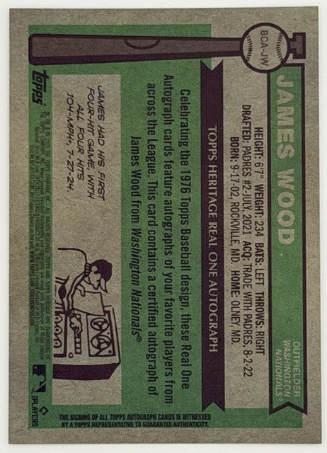 2025 Topps Heritage James Wood Chrome Refractor RC Auto #BCA-JW