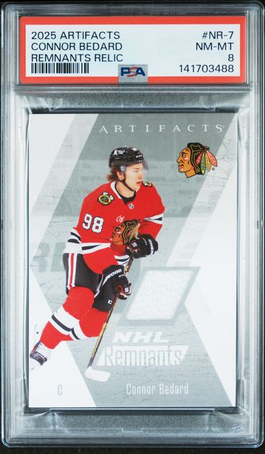 2025 Upper Deck Artifacts Connor Bedard NHL Remnants Relics PSA 8