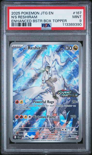2025 Pokémon Journey Together N's Reshiram #167 Enhanced Booster Box Topper PSA 9