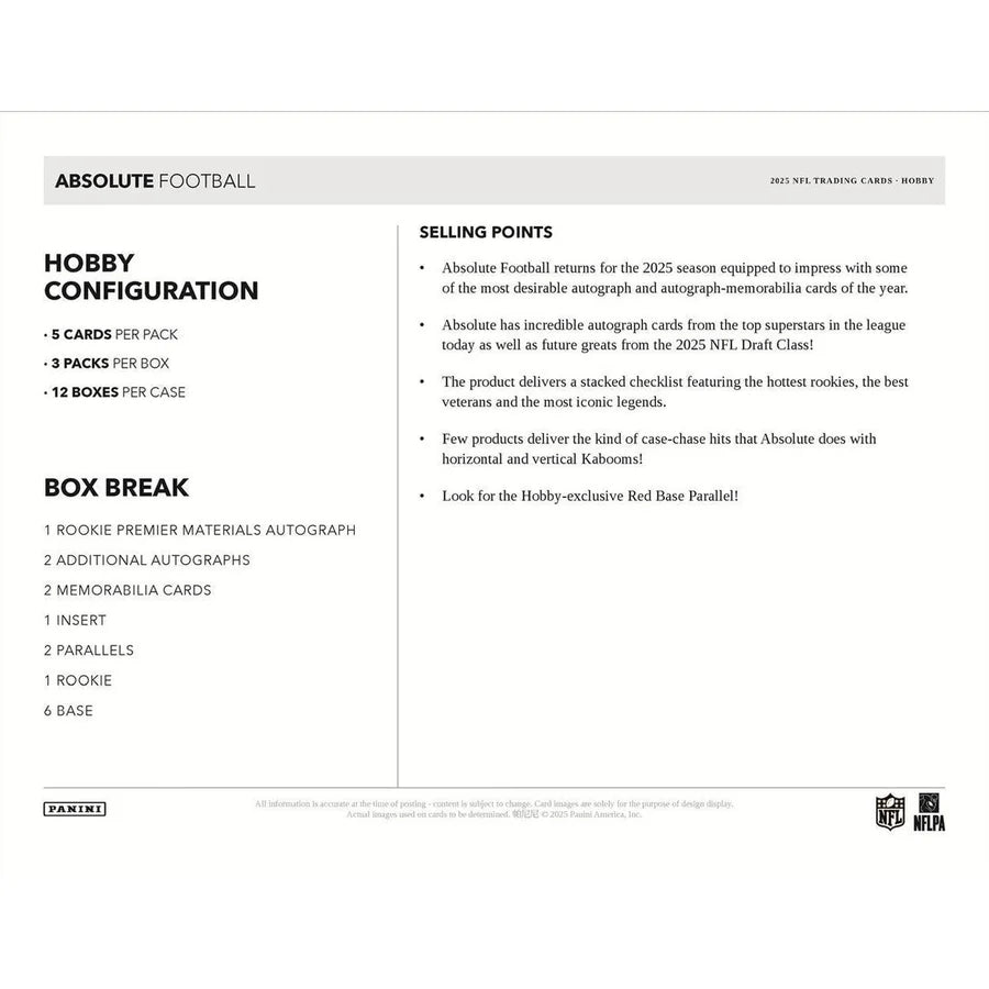 2025 Panini Absolute NFL Football Hobby Box