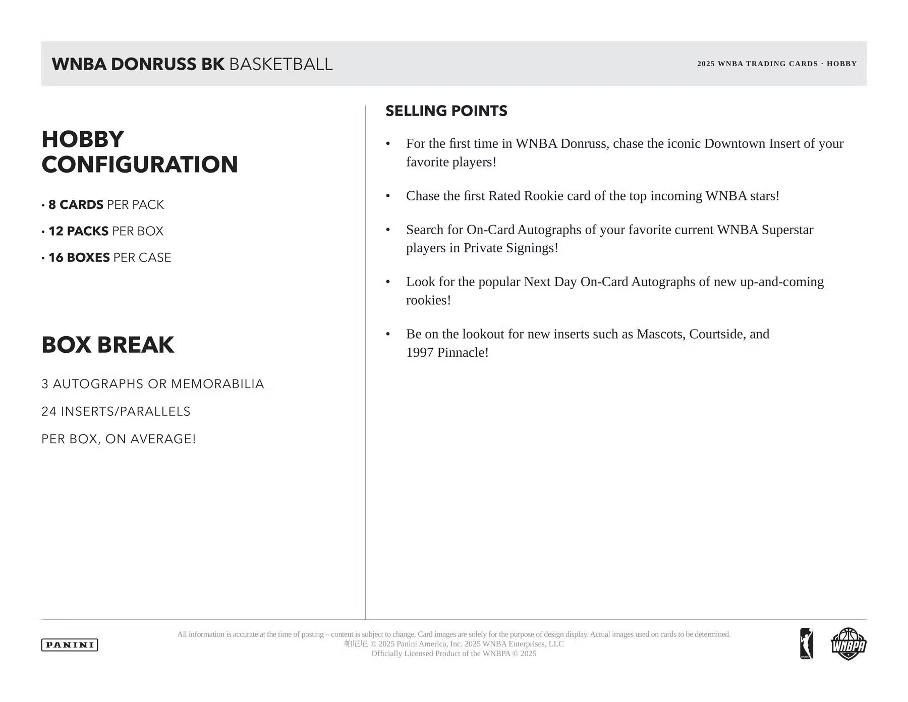 2025 Panini Donruss WNBA Basketball Hobby Box