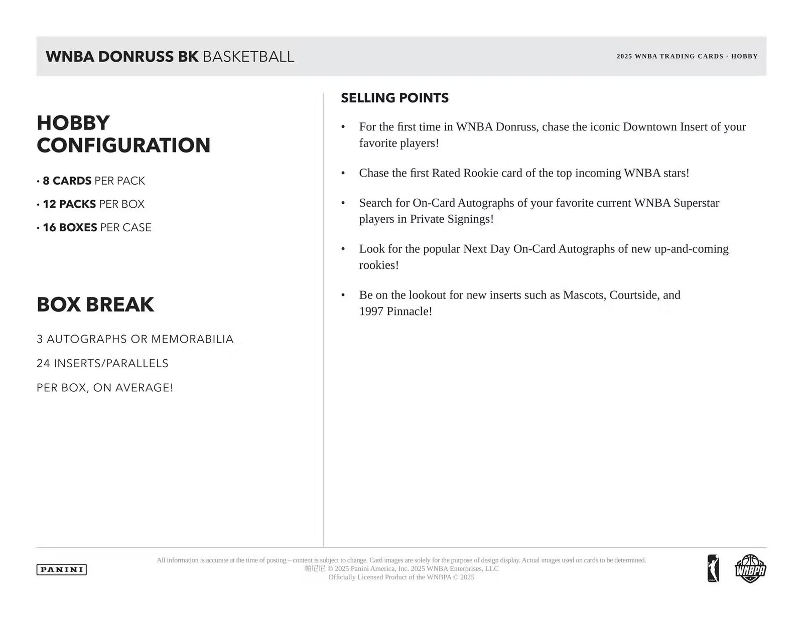 2025 Panini Donruss WNBA Basketball Hobby Box