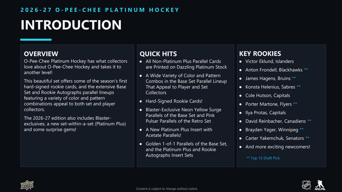 2026-27 Upper Deck O-Pee-Chee Platinum Hockey Blaster Sell Sheet 2