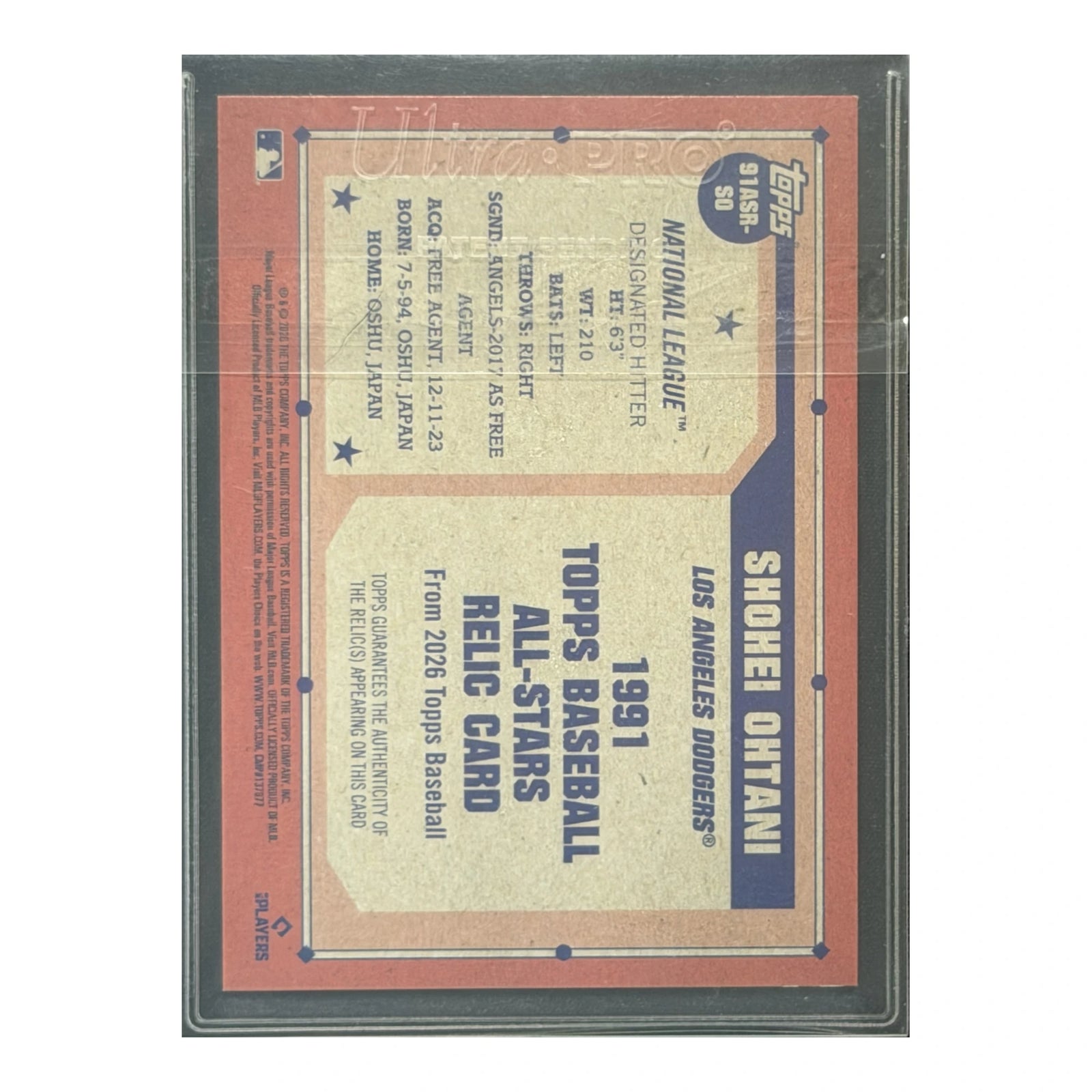 2026 Topps Series 2 Shohei Ohtani 1991 All Star Game Used Relic
