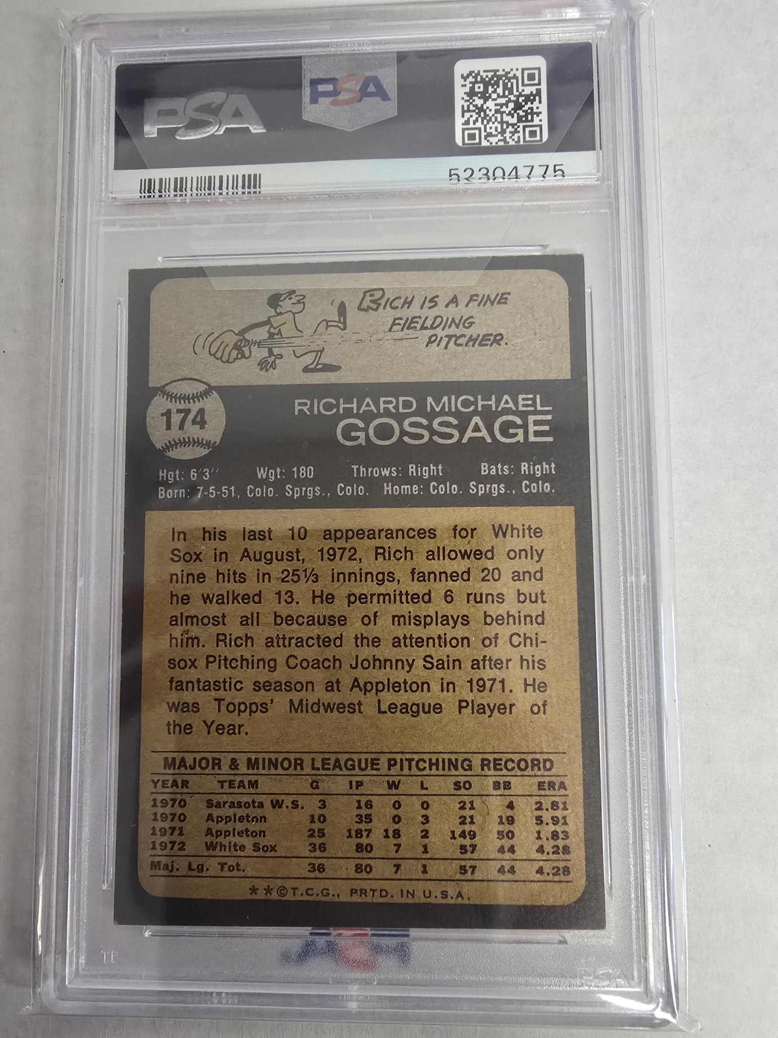1973 Topps #174 Rich Gossage rookie card PSA 6