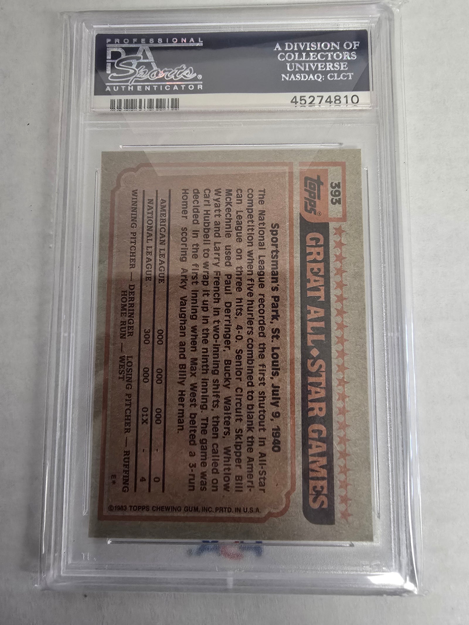 1983 Topps #393 Carlton Fisk card is a PSA 10