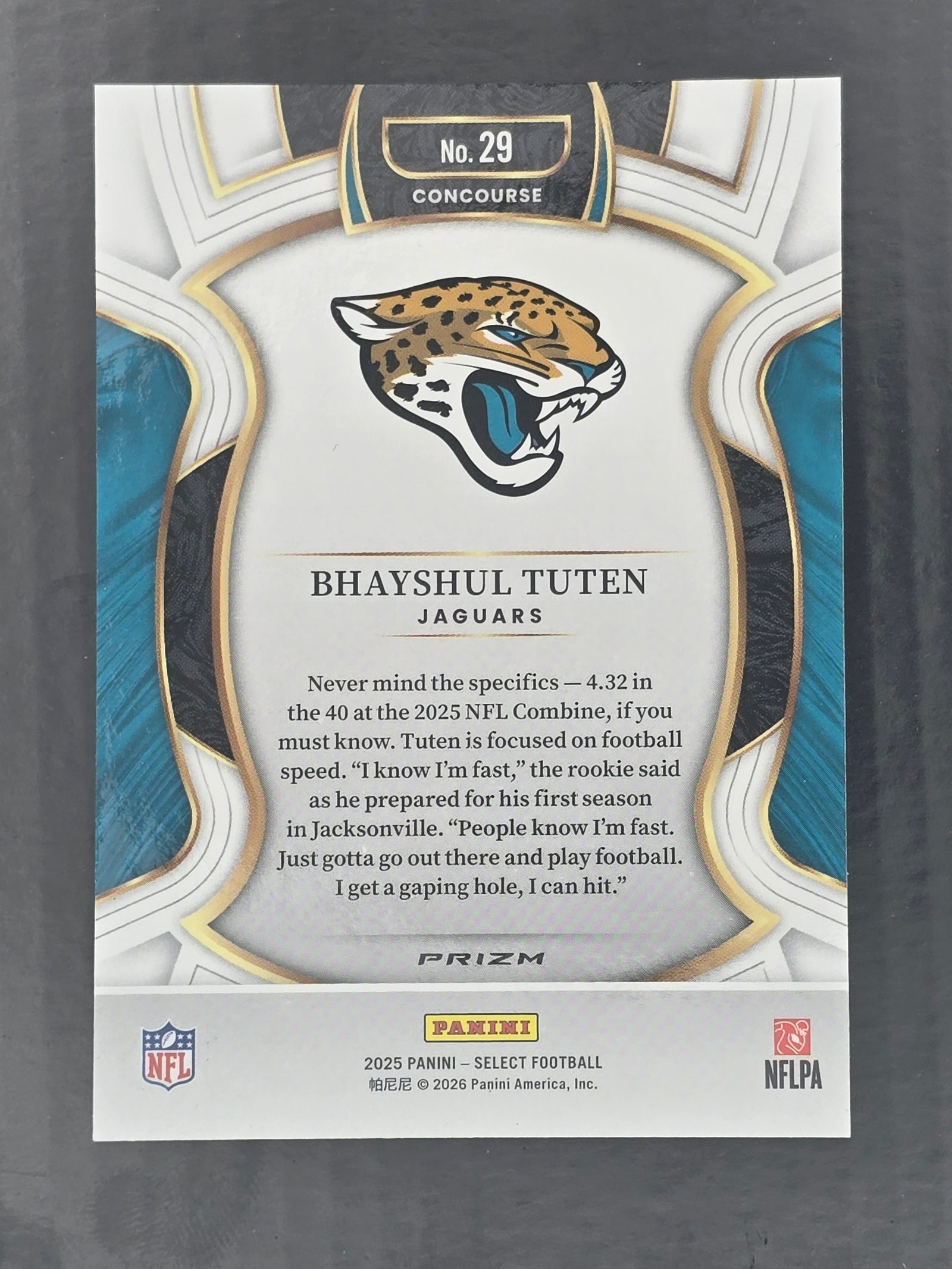 2025 Panini Select Bhayshul Tuten RC Zebra Prizm