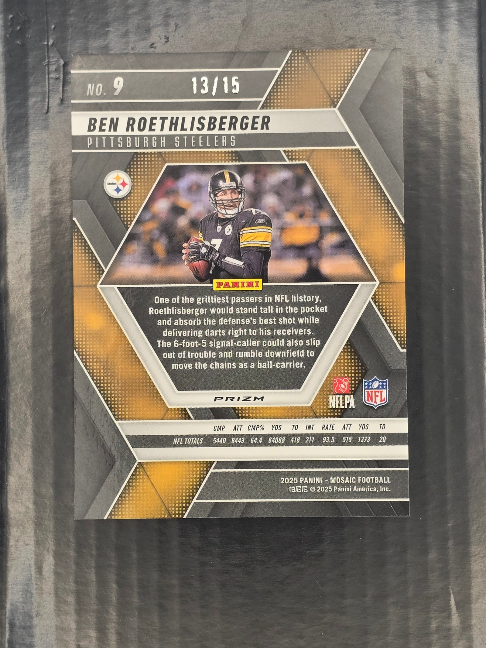 2025 Panini Mosaic Ben Roethlisberger Steelers Blue Flourescent #9 /15