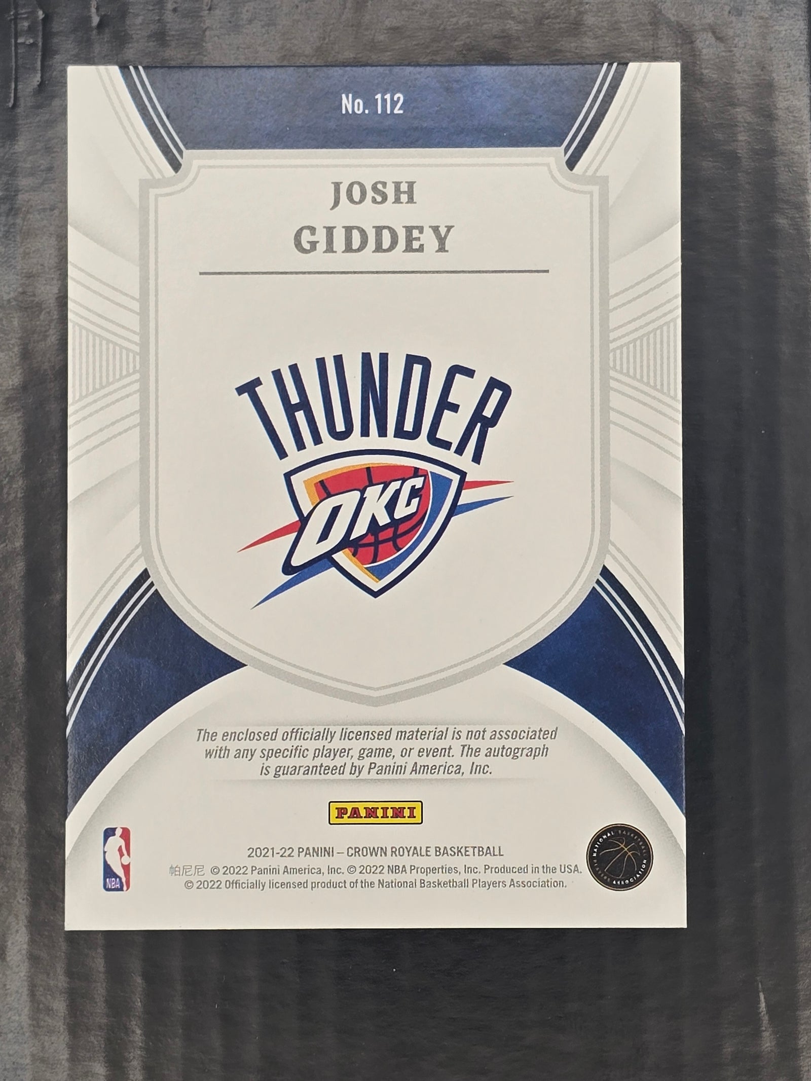 Josh Giddey 112 2021-22 Panini Crown Royale Basketball Rookie Patch Auto /199