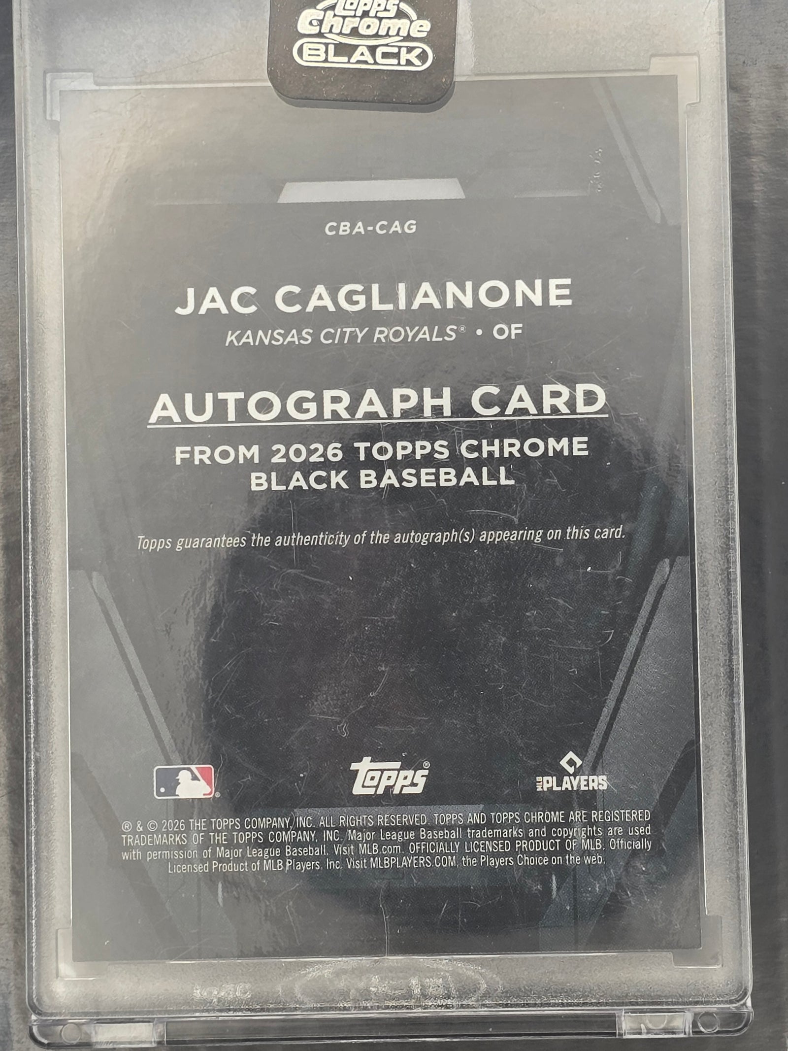 Jac Caglianone 2026 Topps Chrome Black #CBA-CAG Rookie Auto Green /99