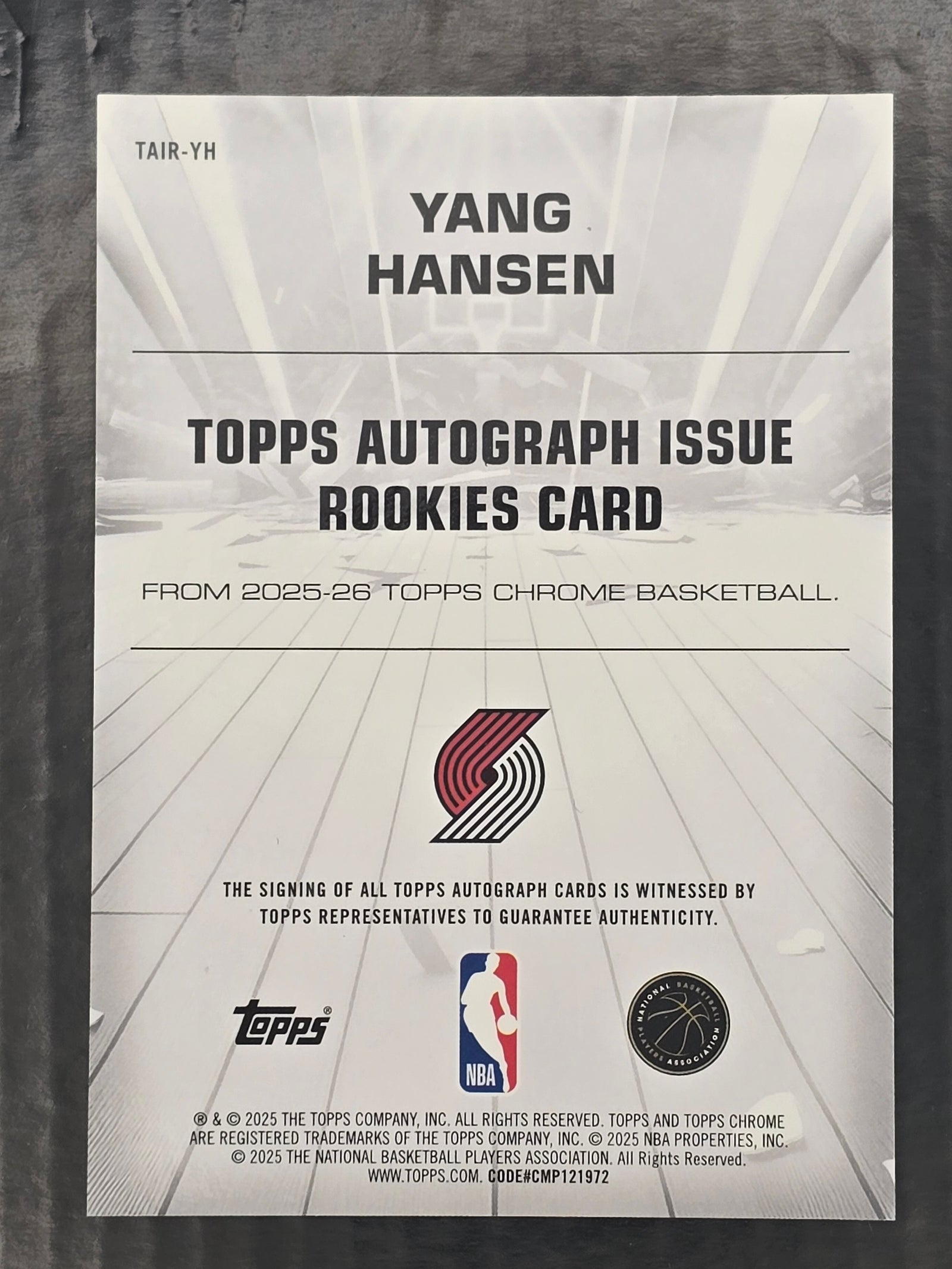 Yang Hansen 2025-26 Topps Chrome Rookie Autograph card /75 #TAIR-YH