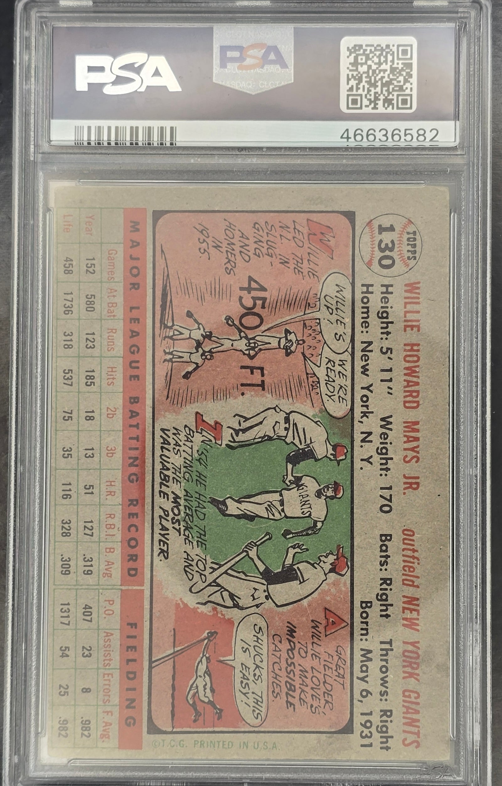 1956 Topps Willie Mays card graded PSA 3