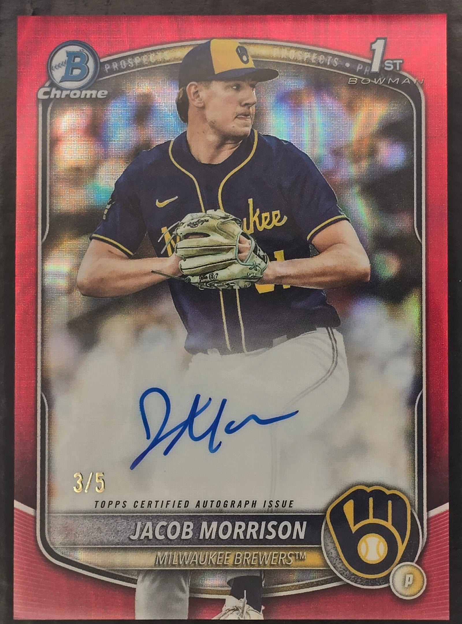 2025 Topps Bowman 1st Draft Red Autograph Jacob Morrison #CPA-JMO /5