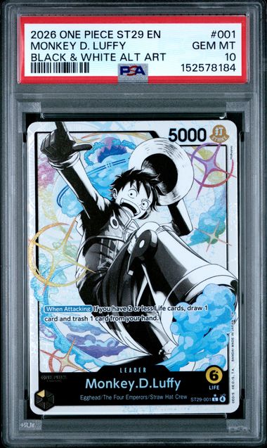 2026 ONE PIECE ST29 EGGHEAD #001 MONKEY D. LUFFY BLACK & WHITE ALT ART PSA 10