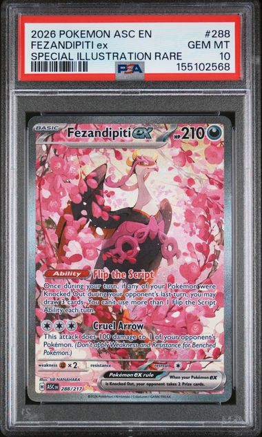 2026 Pokémon Ascended Heroes #288 Fezandipiti Ex SIR PSA 10