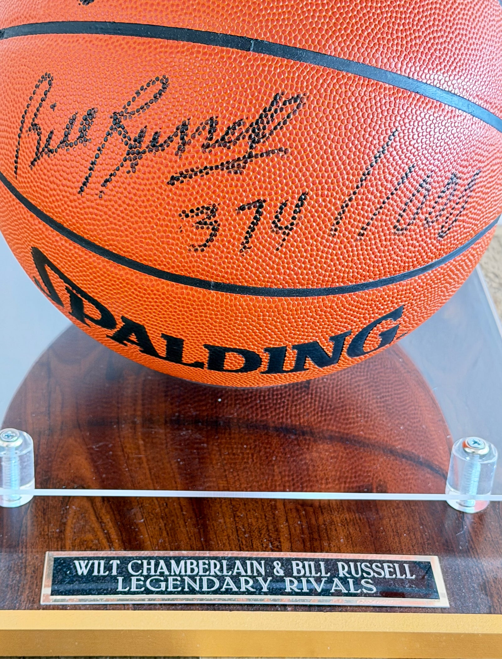 Wilt Chamberlain / Bill Russell Autographed Spalding 
