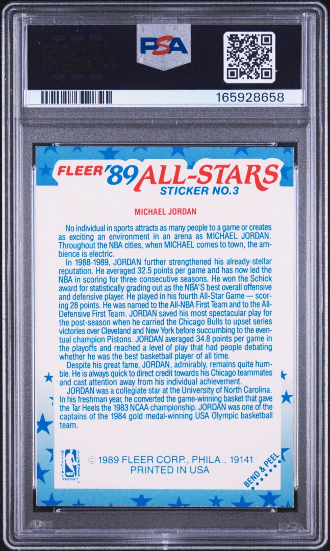 1989 Fleer Sticker #3 Michael Jordan PSA 7