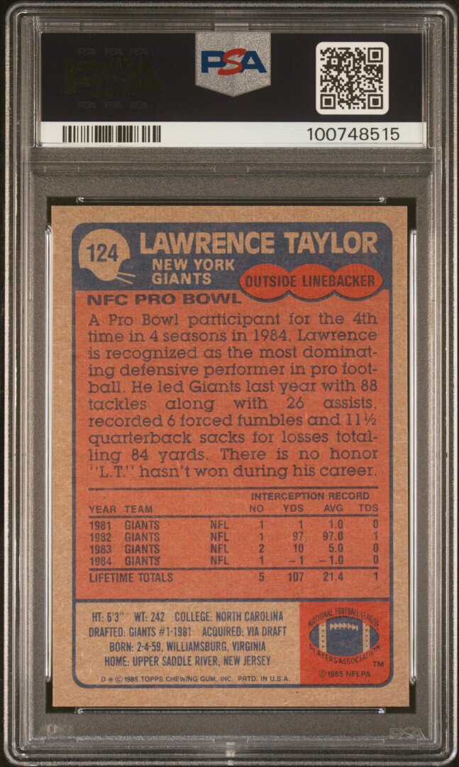 1985 Topps Lawrence Taylor All Pro PSA 7 #124