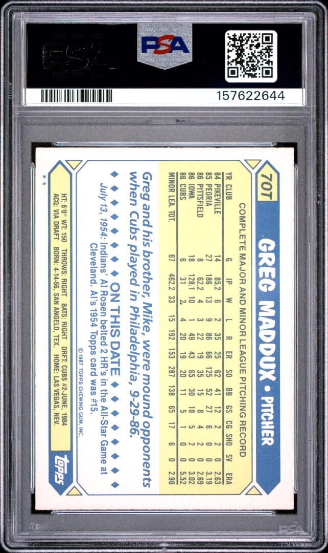 1987 Topps Traded Greg Maddux PSA 8 #70T