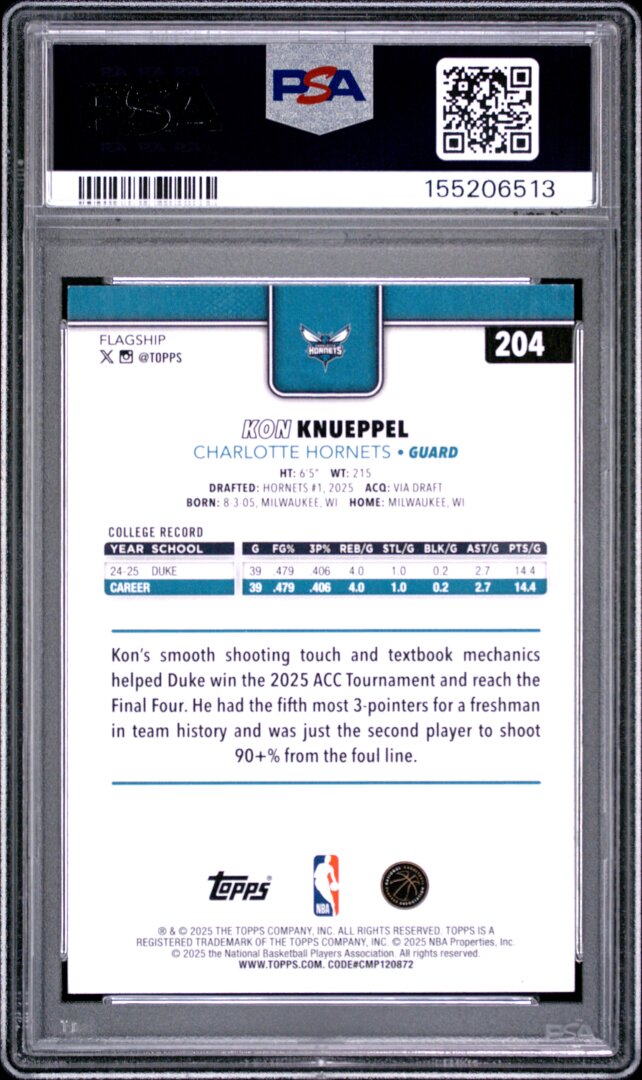 2025 Topps Kon Knueppel RC PSA 8 #204