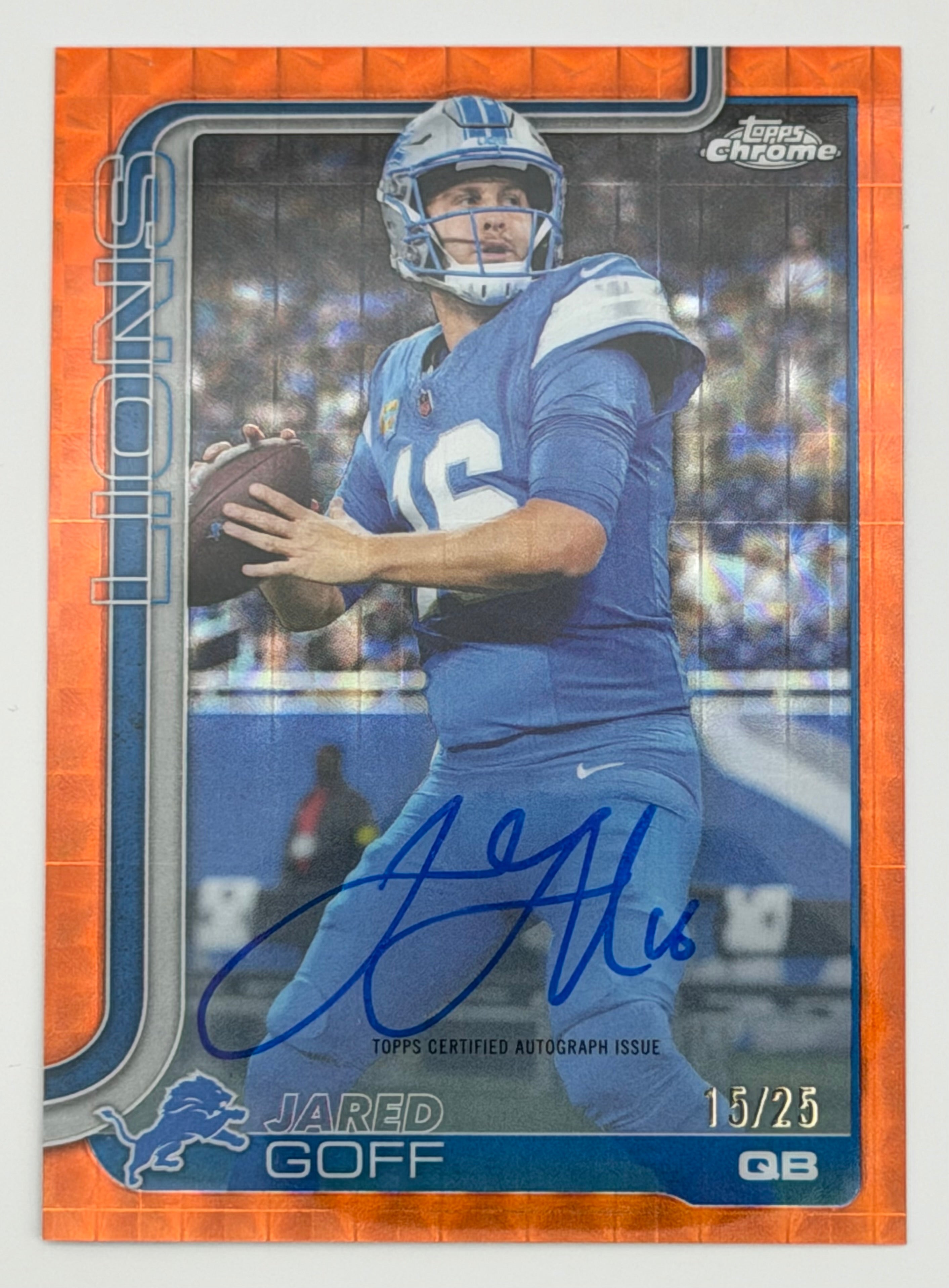 2025 Topps Chrome Jared Goff Orange Geometric On Card Auto /25