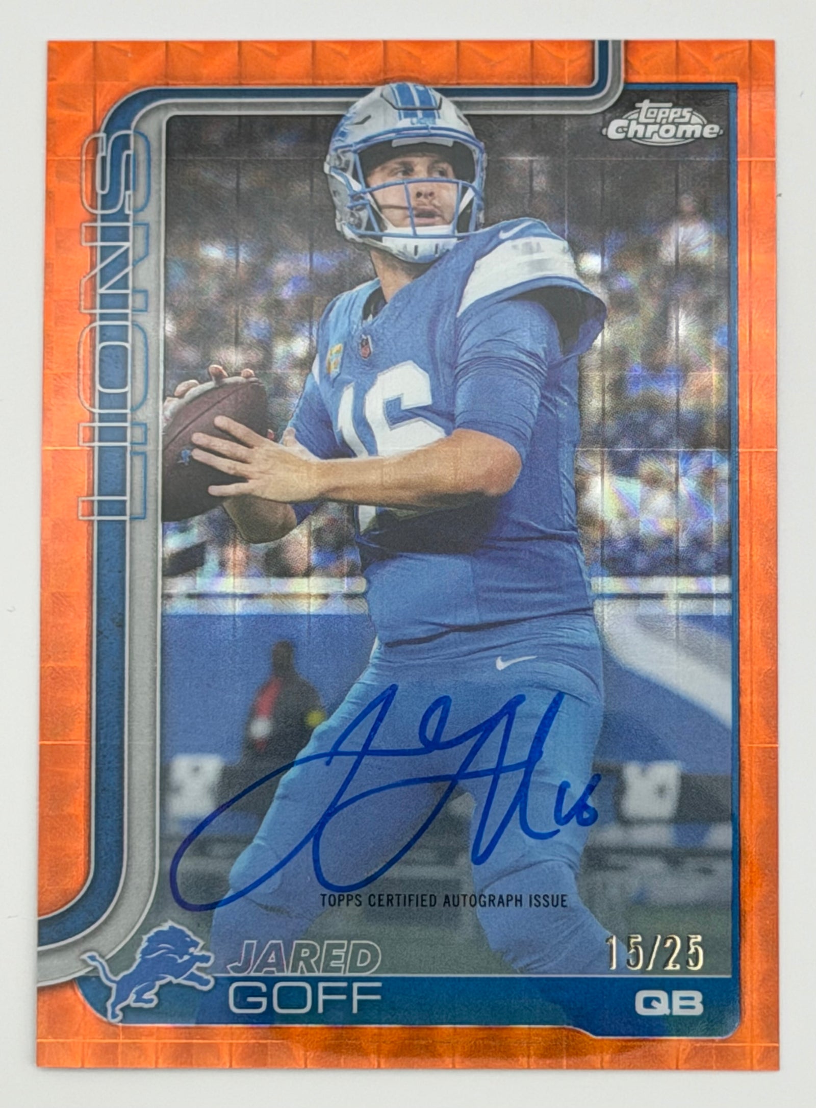 2025 Topps Chrome Jared Goff Orange Geometric On Card Auto /25