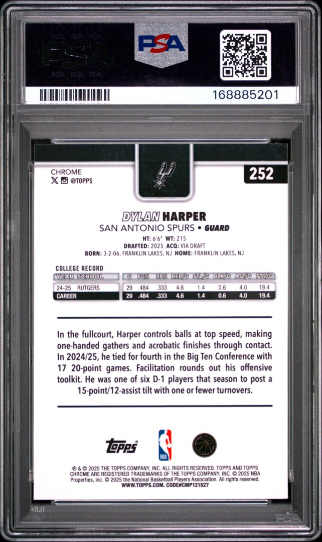2025 Topps Chrome Dylan Harper RC Teal Refractor PSA 9 #252