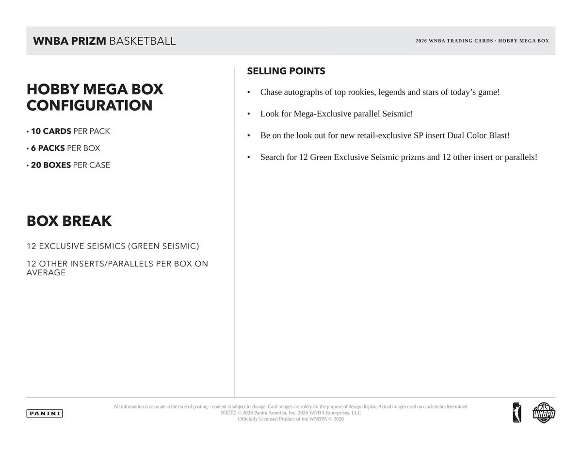 2026 Panini Prizm WNBA Basketball Mega Box
