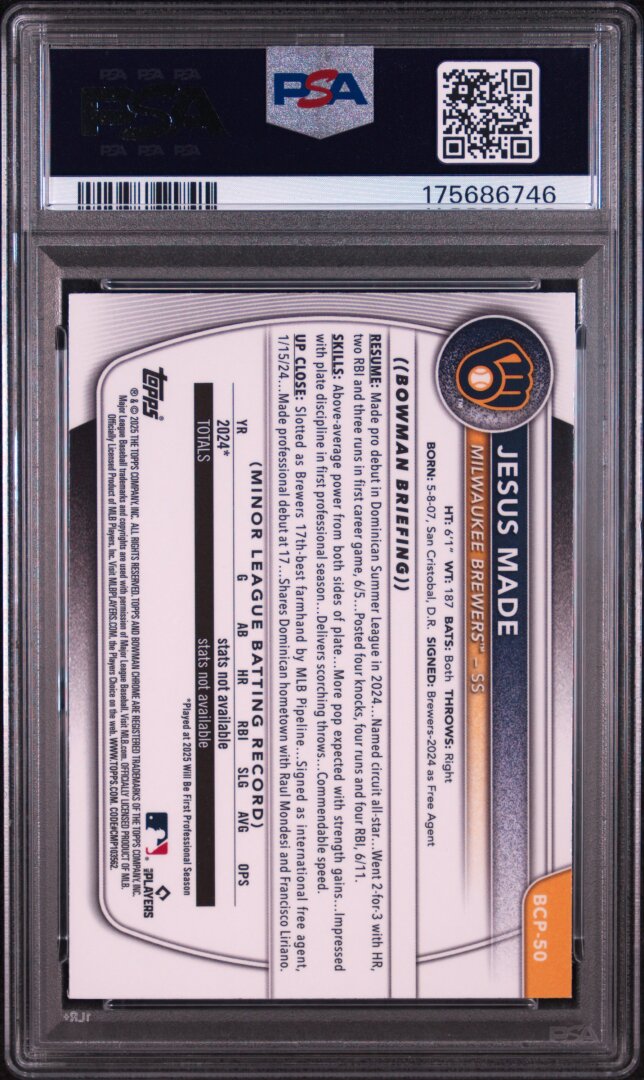 2025 Bowman Mega Box Chrome Prospects Jesus Made PSA 10 #50