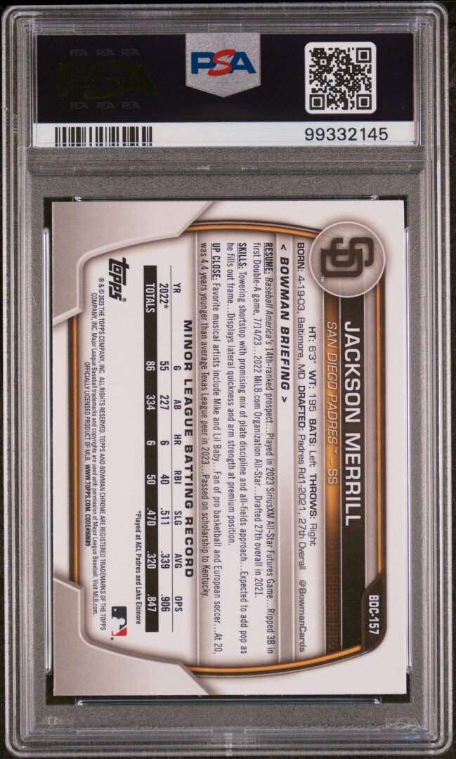 2023 Bowman Draft Chrome Jackson Merrill PSA 10 #BDC157