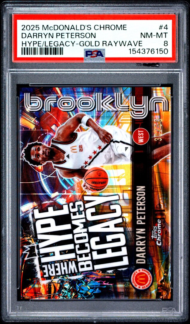 2025 Topps Chrome Mcdonald's Darryn Peterson Hype Legacy Gold Raywave /50 PSA 8