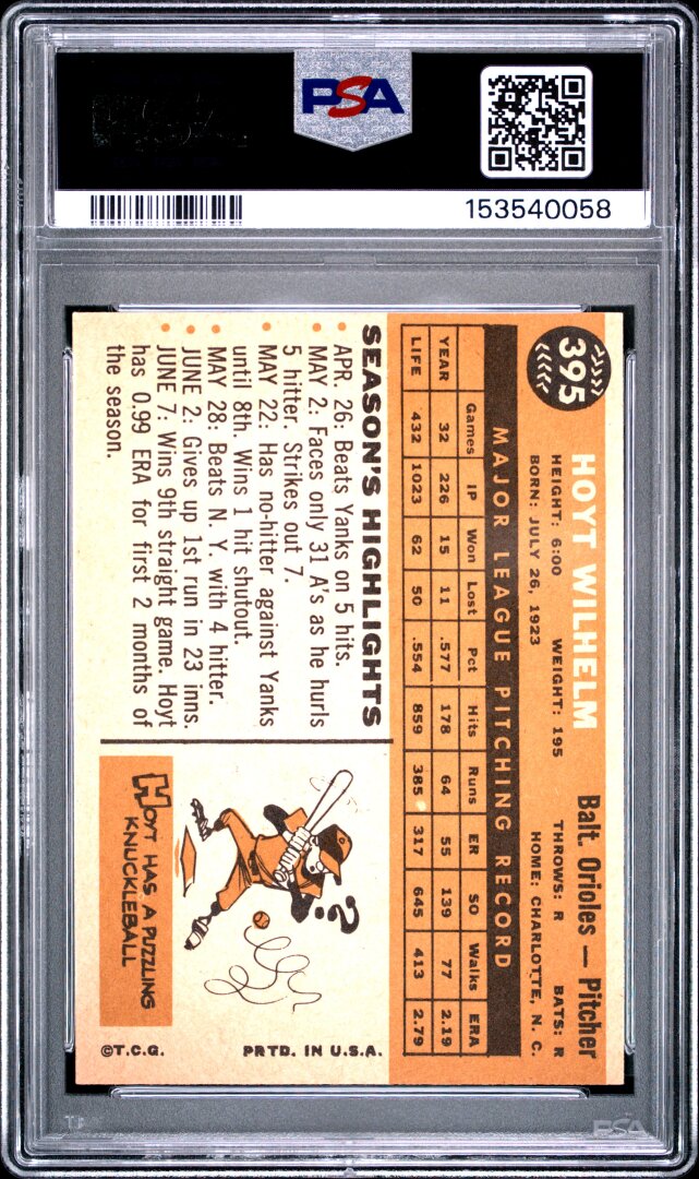 1960 Topps #395 Hoyt Wilhelm PSA 6