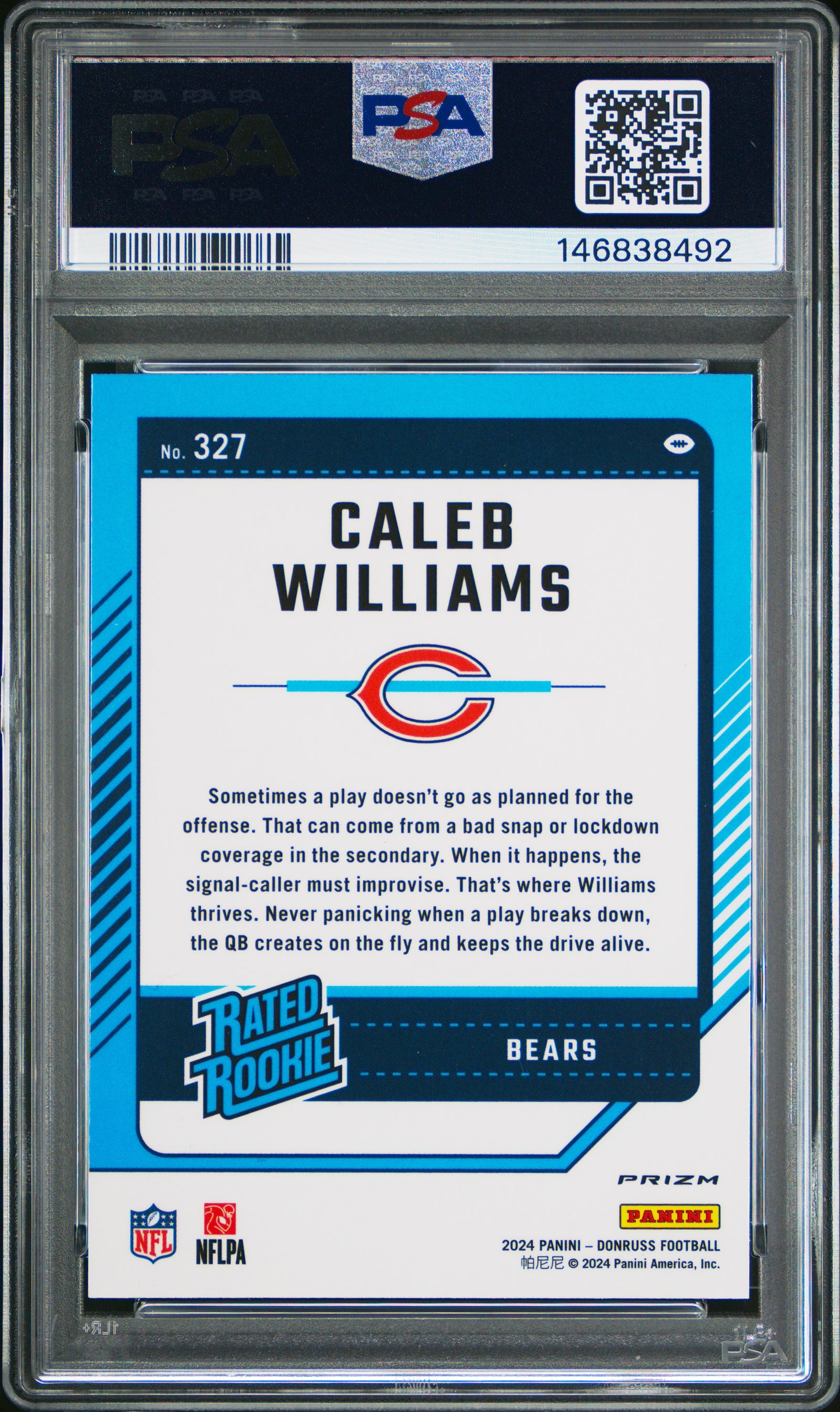 2024 Panini Donruss 327 Caleb Williams Optic Preview-Pink PSA 9