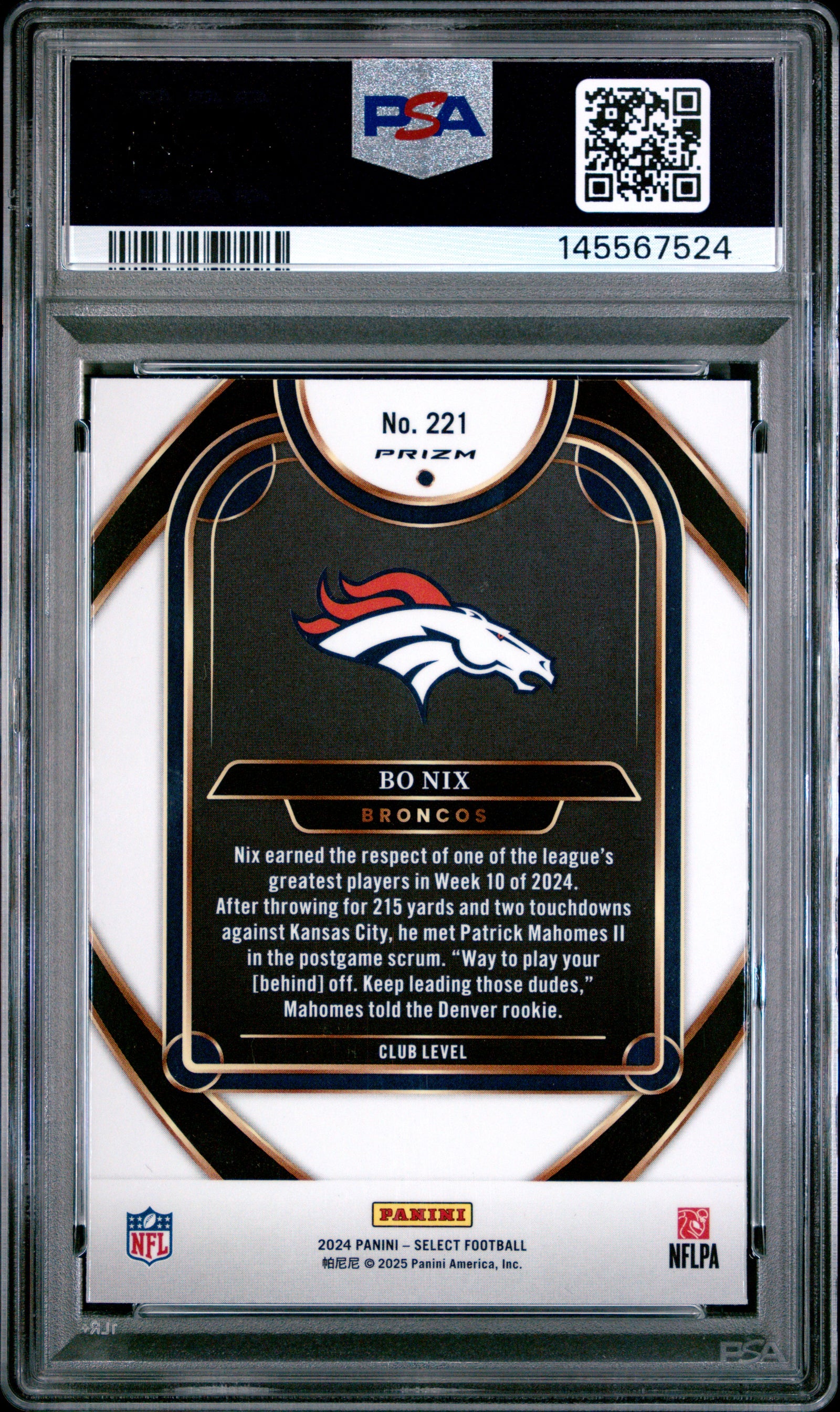 2024 Panini Select Bo Nix RC Disco PSA 8