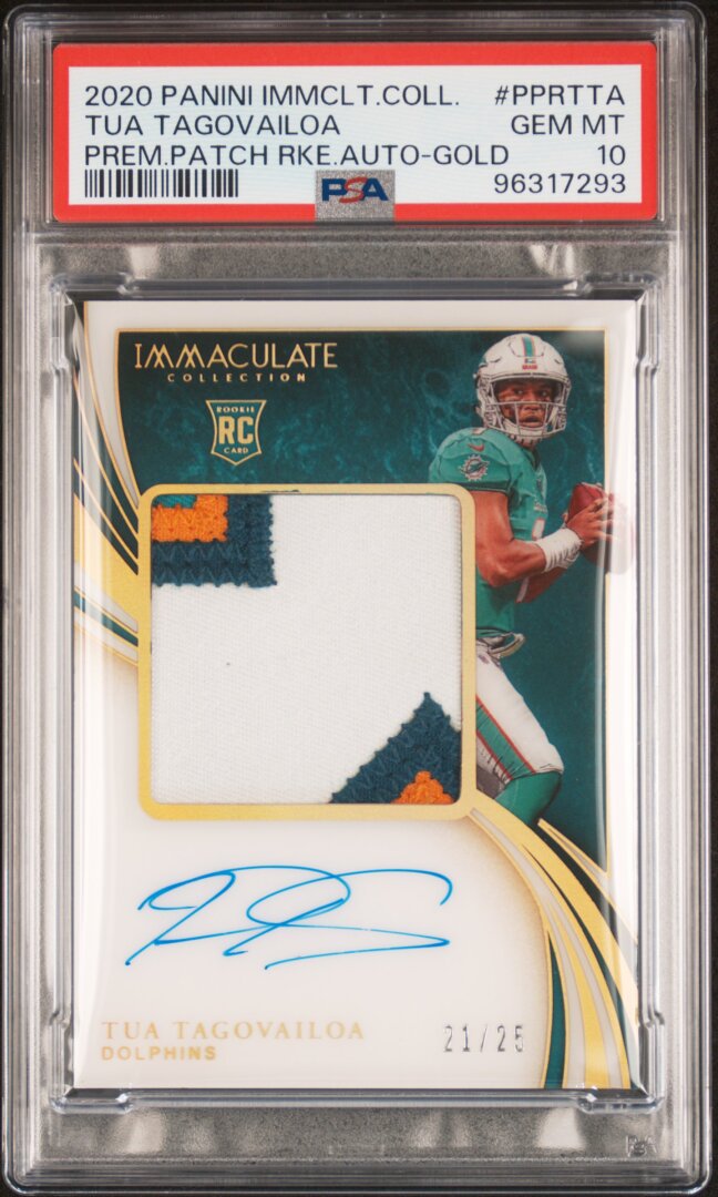 2020 Panini Immaculate Tua Tagovailoa Premium Patch RC Auto Gold /25 PSA 10