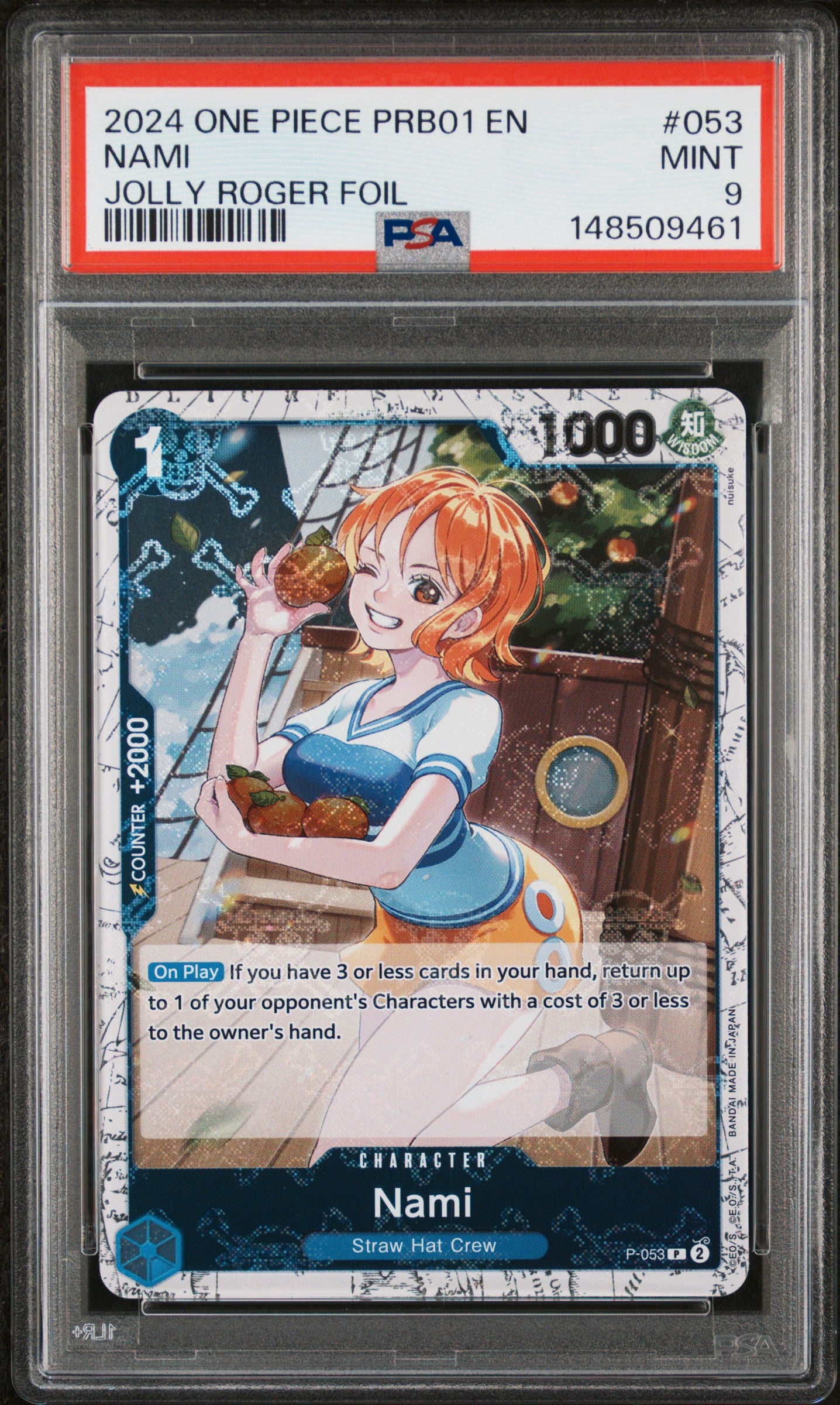 2024 One Piece Prb01-Premium Booster -One Piece Card The Best- 053 Nami Jolly Roger Foil PSA 9